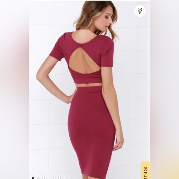 Lulu's Burgundy Wine Red Two Piece Skirt Set - Women's Size Large - Picture 2 of 14